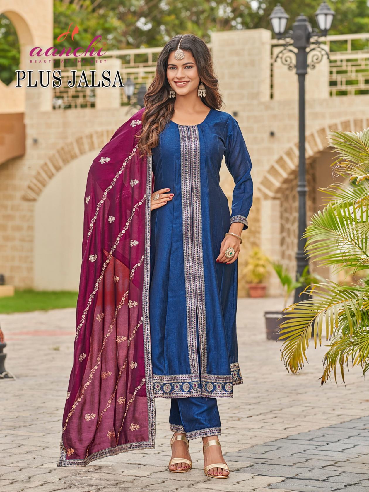 aanchi plus jalsa vichitra silk readymade unique big size combo suit for womens 