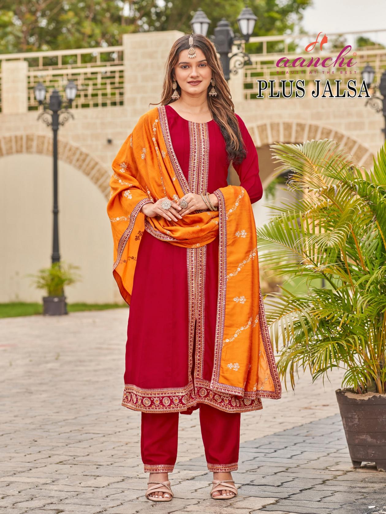 aanchi plus jalsa vichitra silk readymade unique big size combo suit for womens 