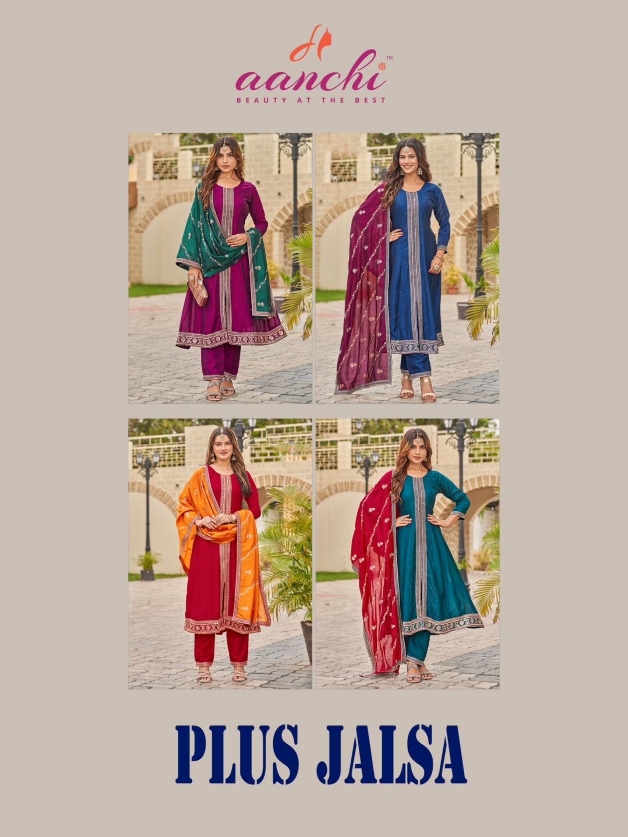 aanchi plus jalsa vichitra silk readymade unique big size combo suit for womens 