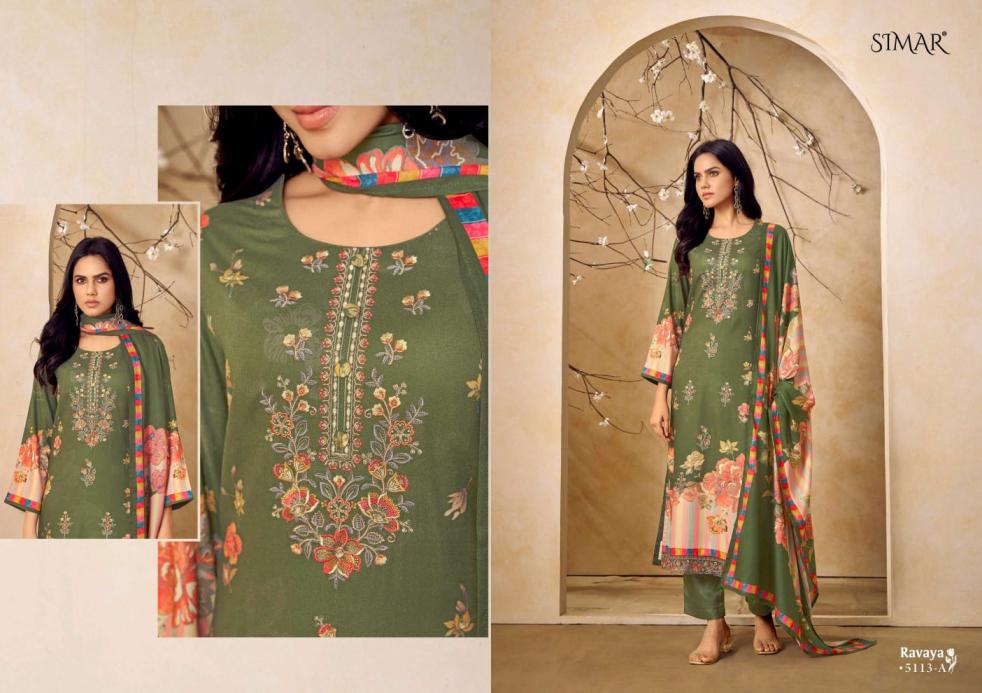 glossy simar ravaya 5113 colors viscose pashmina winter suit collection