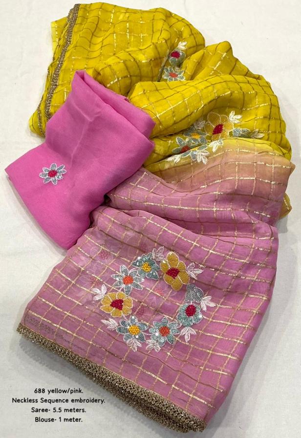 kc 688 georgette neckless sequence work saree for womens 