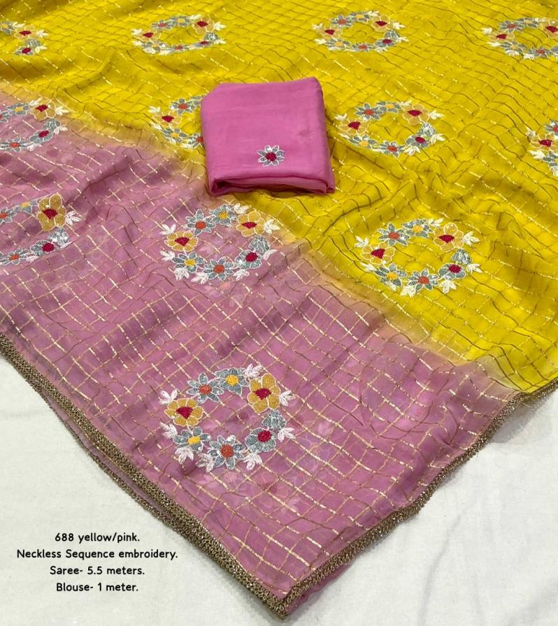 kc 688 georgette neckless sequence work saree for womens 