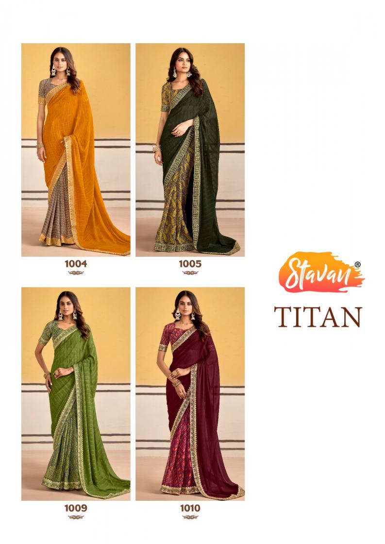titan by stavan georgette embroidery work gorgeous look saree 