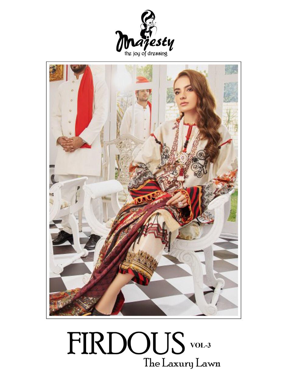 Majesty Present Firdous Vol 3 Jam Silk Cotton Unique Print Suit Concept