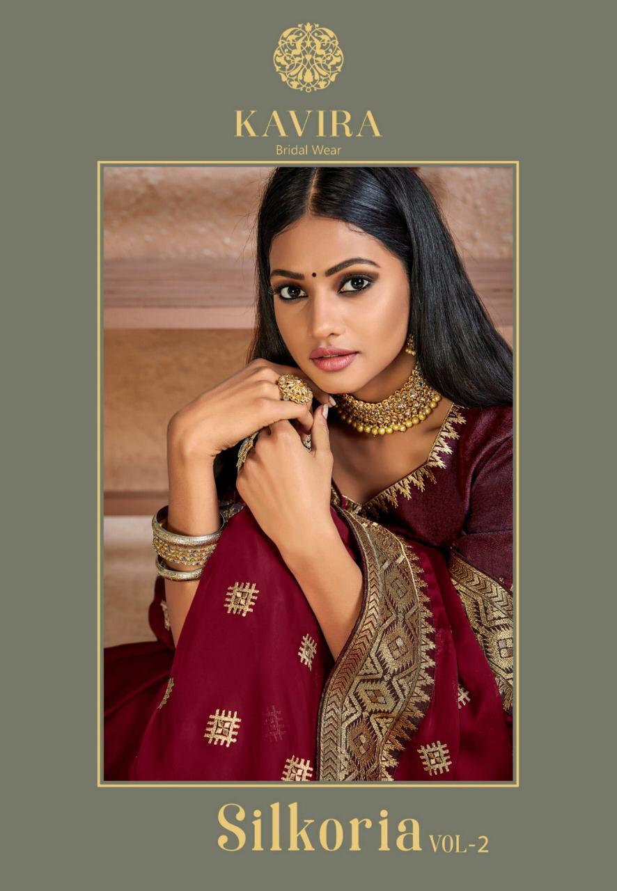 Kavira Silkoria Vol 2 1101-1109 Series Satin Silk Embroidery Saree Wholesaler