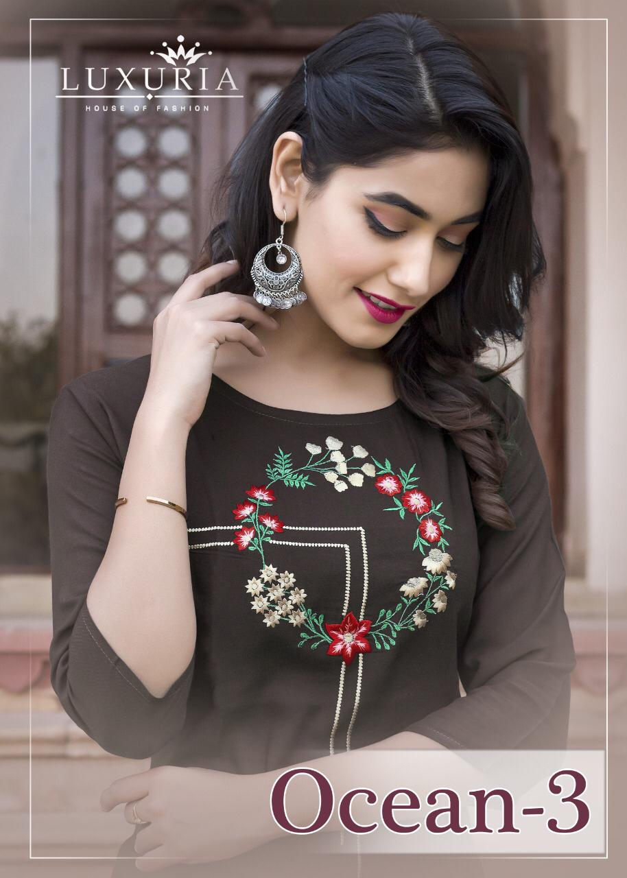 Ocean Vol 3 By Luxuria Rayon Embroidery Fancy Kurtis