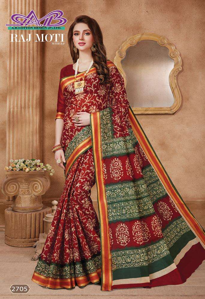 Ab Cotton Present Rajmoti With Resham Border Pure Cotton Saree Catlog Collection