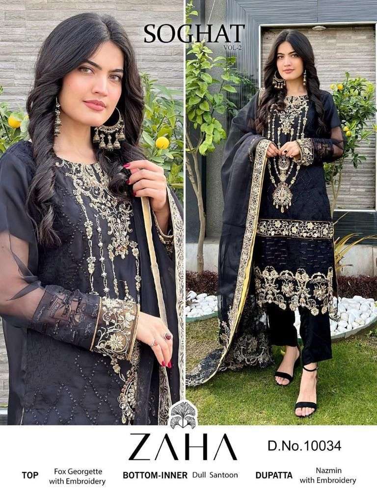 zaha 10034 black color single design pakistani suits at reasonable rate 