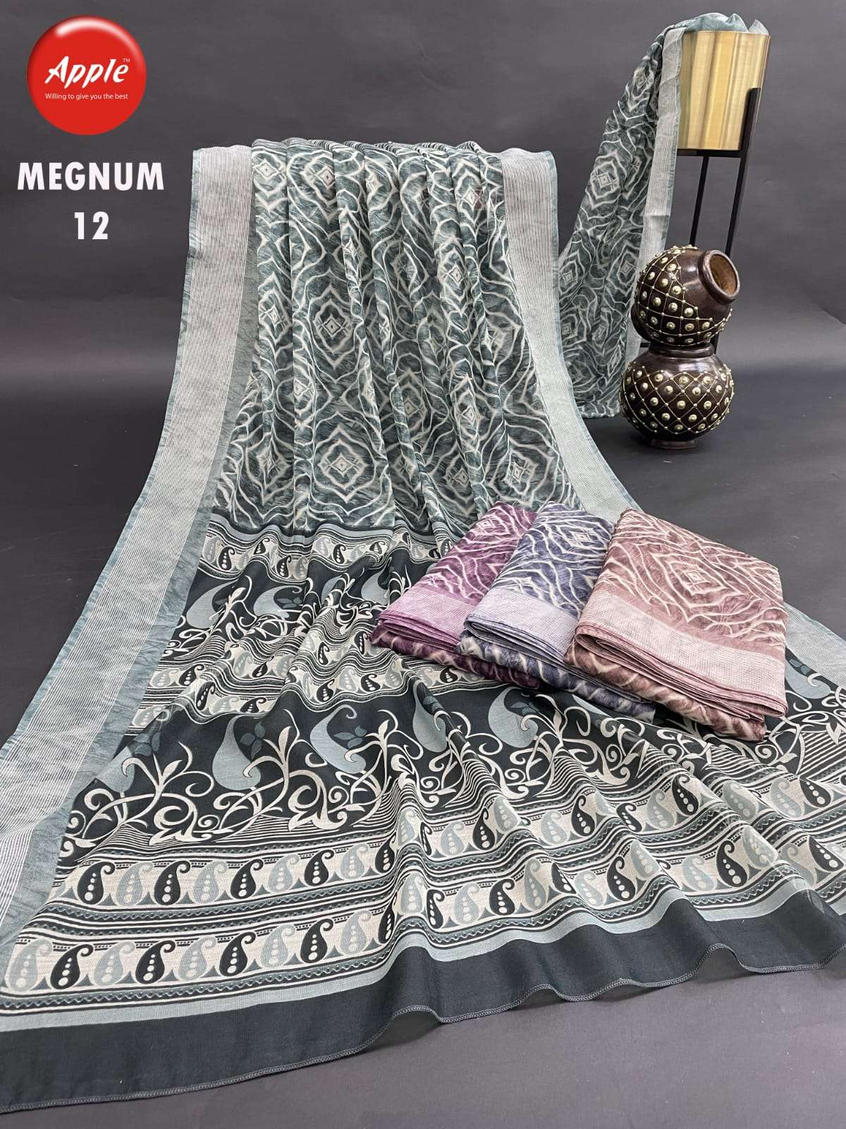 apple megnum 9 to 16 cotton silk 4 colour matching sarees
