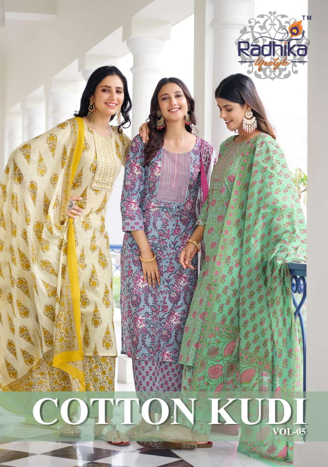 radhika lifestyle cotton kudi vol 5 readymade printed kurti with pant and dupatta