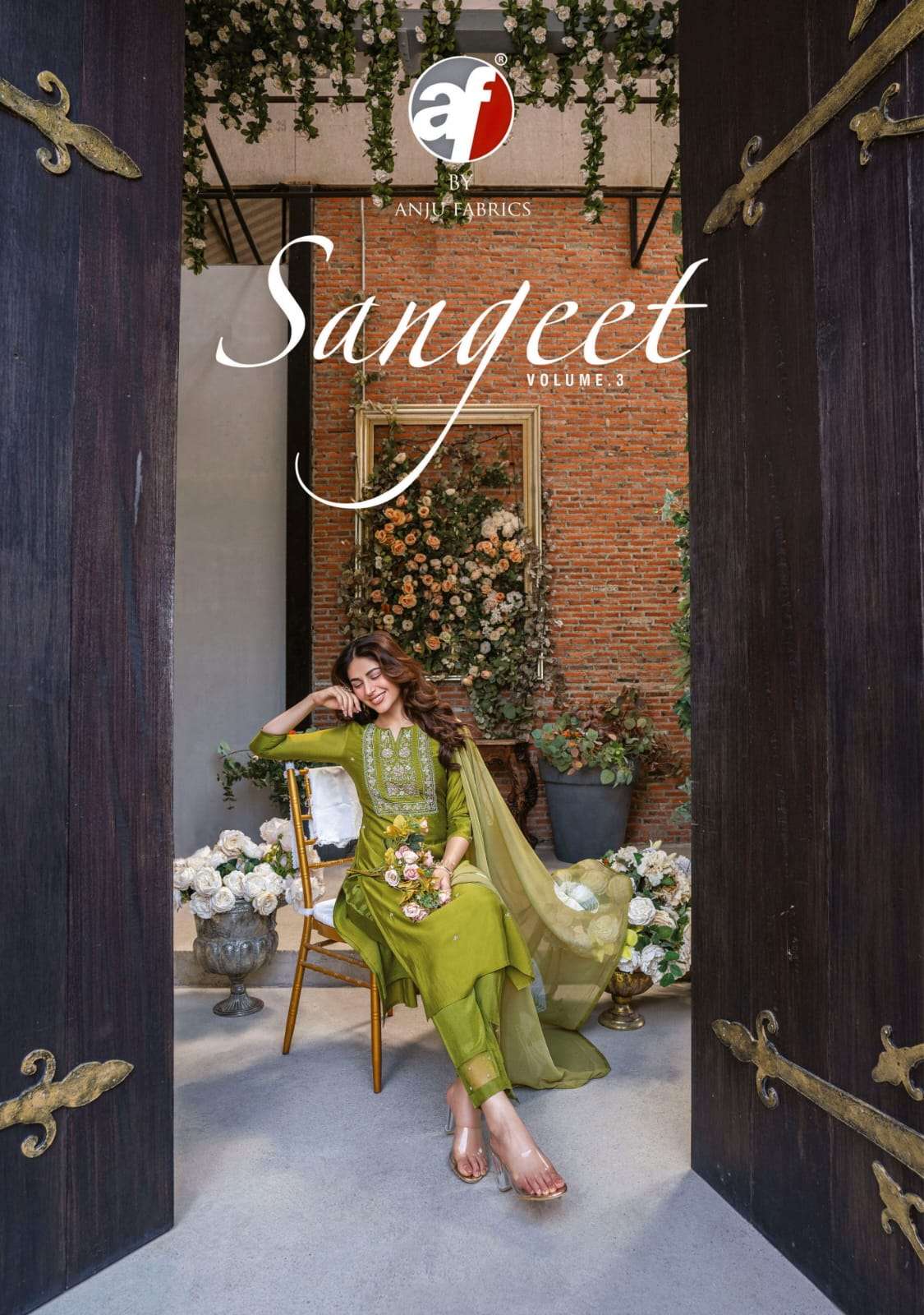 sangeet vol 3 by anju fabrics fancy handwork kurti with pant and dupatta