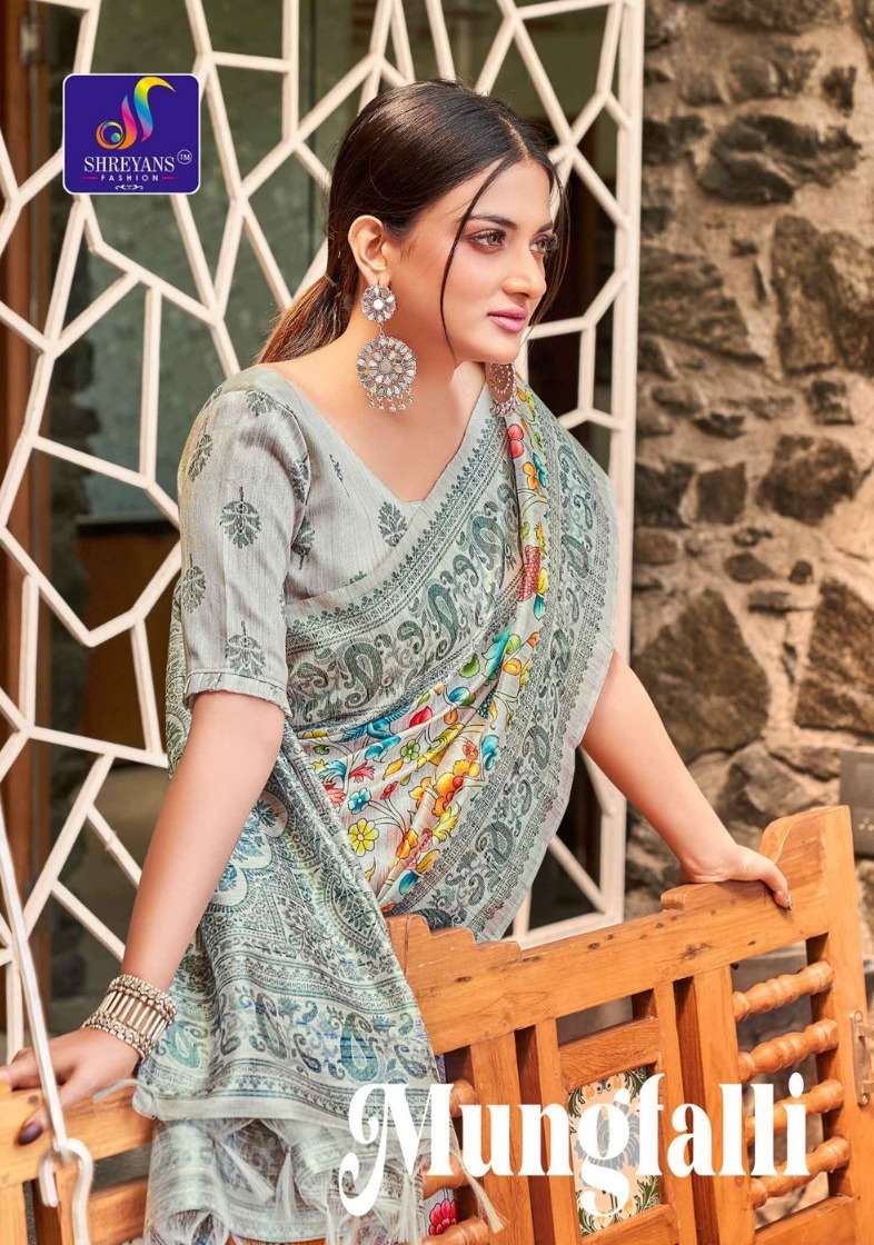 shreyans fashion mungfalli adorable printed sarees supplier 