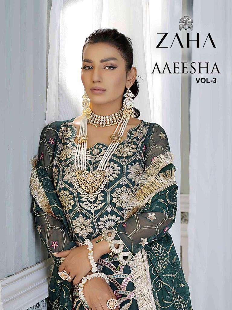 zaha aaeesha vol 3 new colors designer heavy work pakistani suits collection