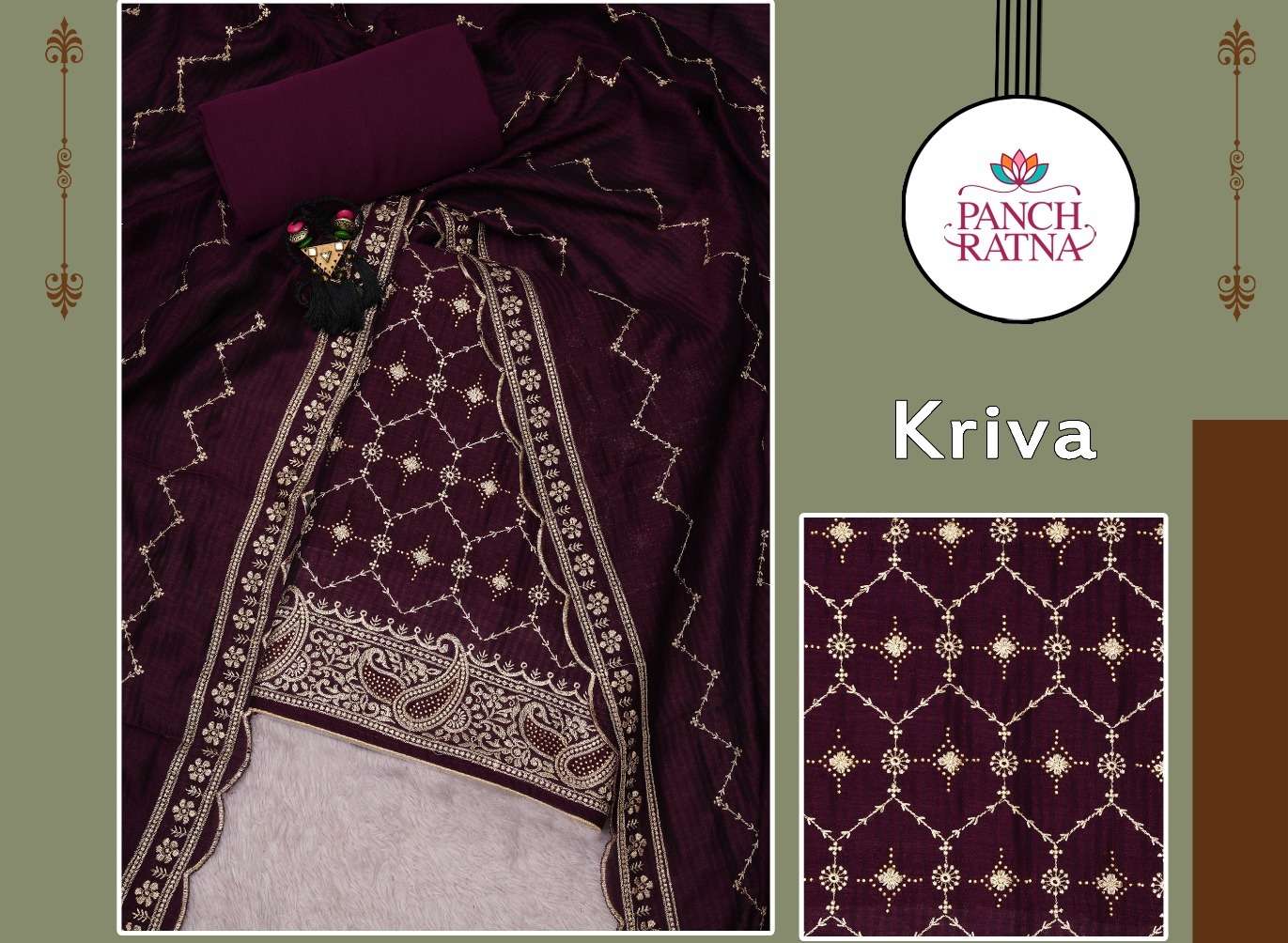 panch ratna present kriva designer work 3 peice dress material