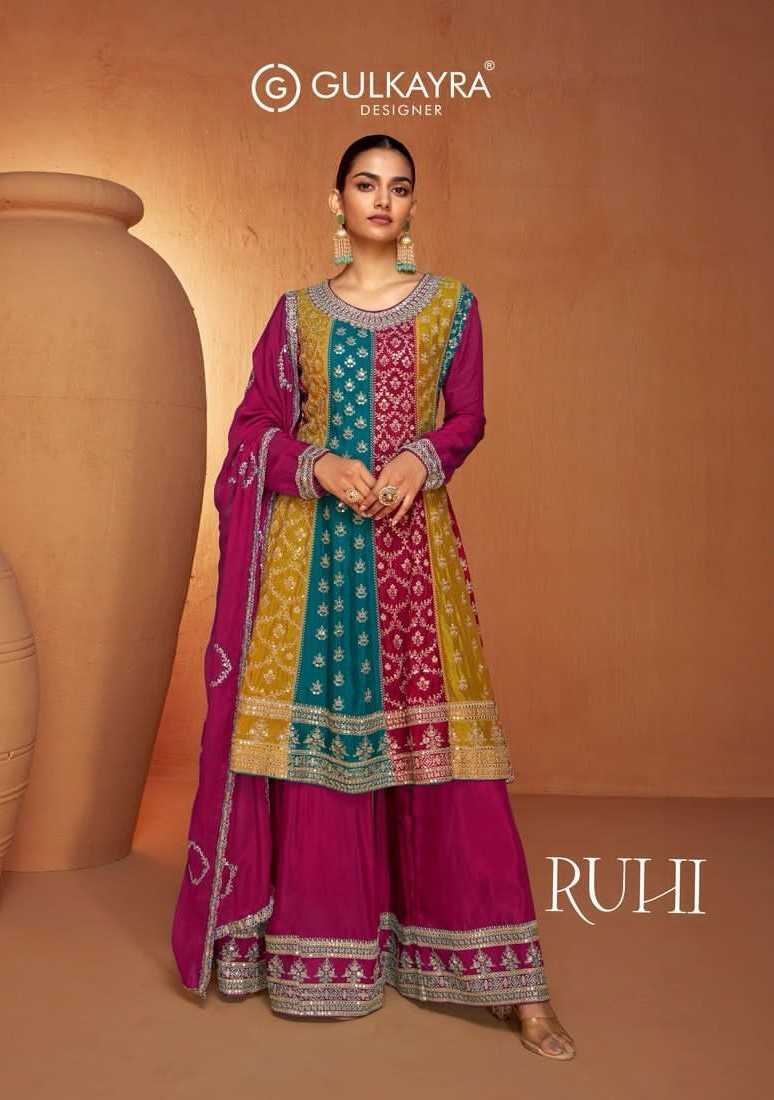 gulkayra ruhi 7430 colors exclusice collection readymade kurti plazzo dupatta occasion wear