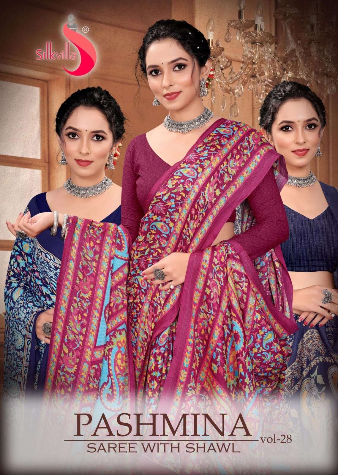 silk villa pashmina saree with shawl vol 28 winter collection sarees