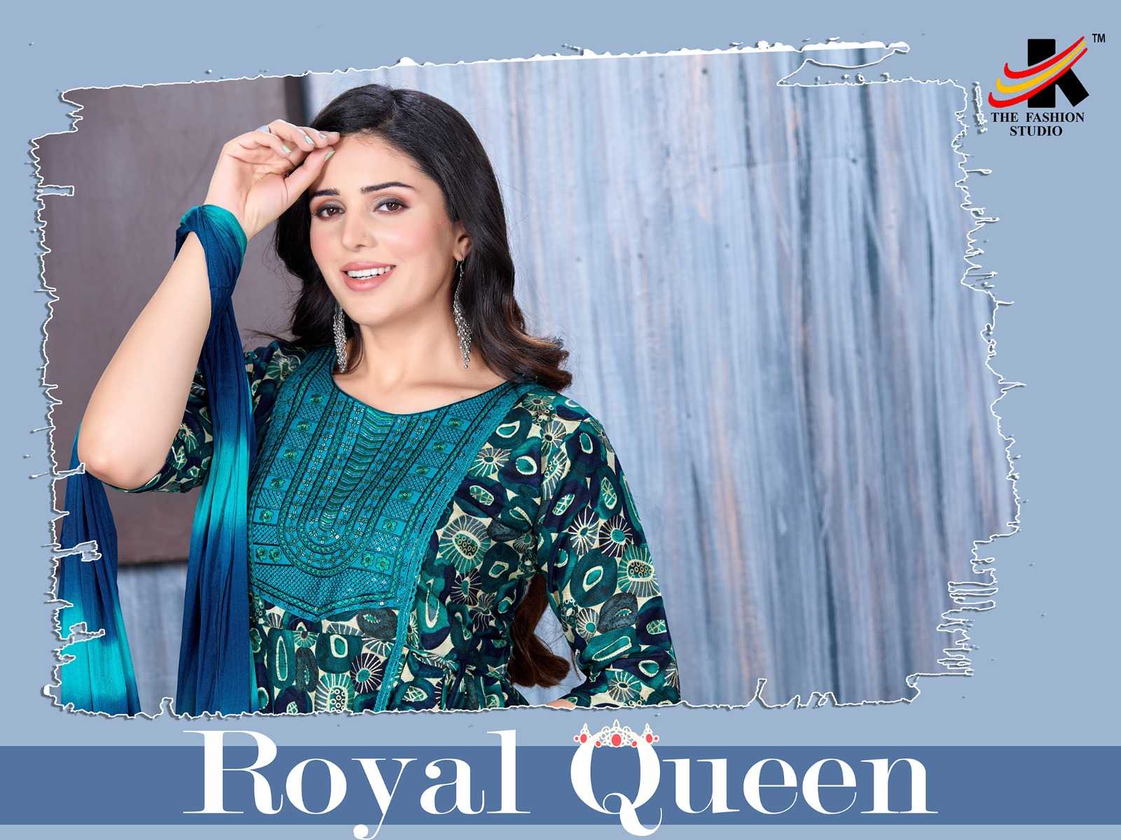 the fashion studio royal queen fancy readymade kurti pant and dupatta set