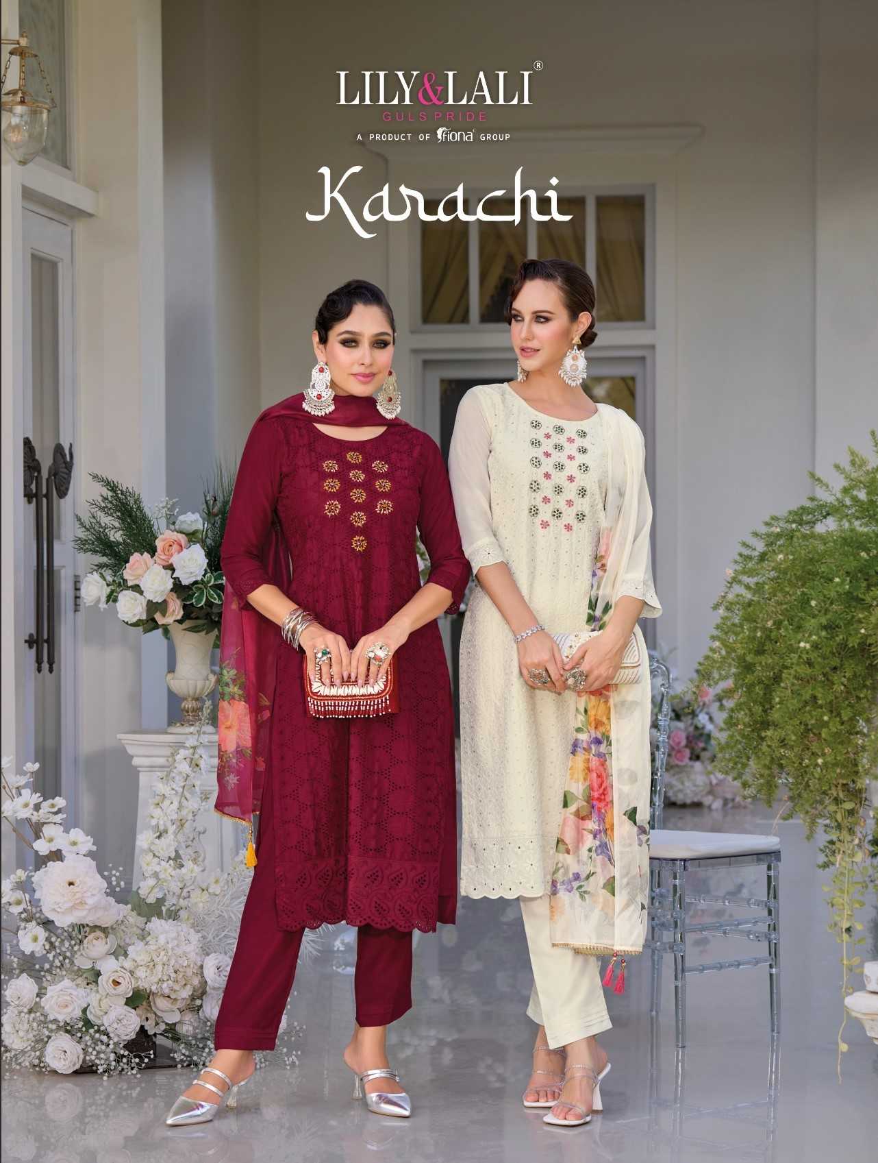 lily and lali karachi schiffli work beautiful designer readymade kurti pant dupatta