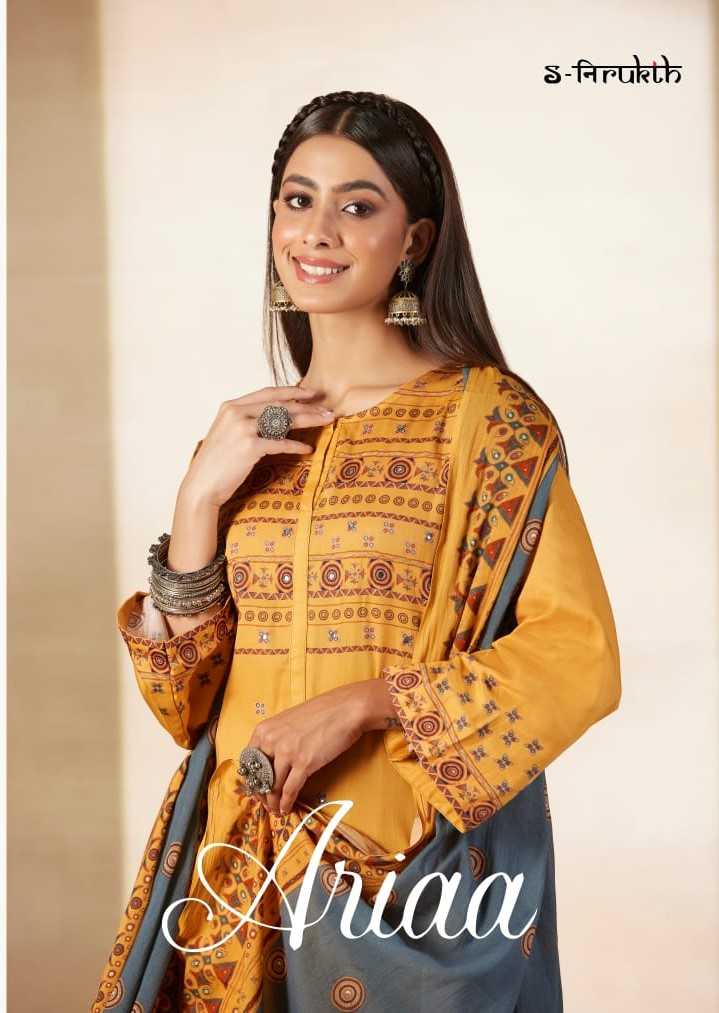 s nirukth ariaa fancy cotton satin print with handwork dress material
