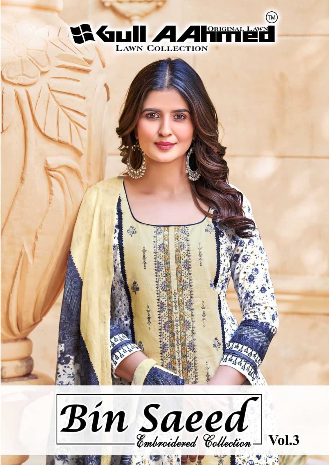 gul ahmed bin saeed embroidered vol 3 pakistani cotton lawn unstitch suit