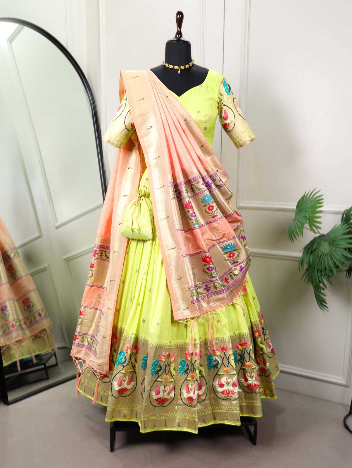 pr lnb2030prt fancy paithani stitched lehenga with unstitch blouse dupatta single design
