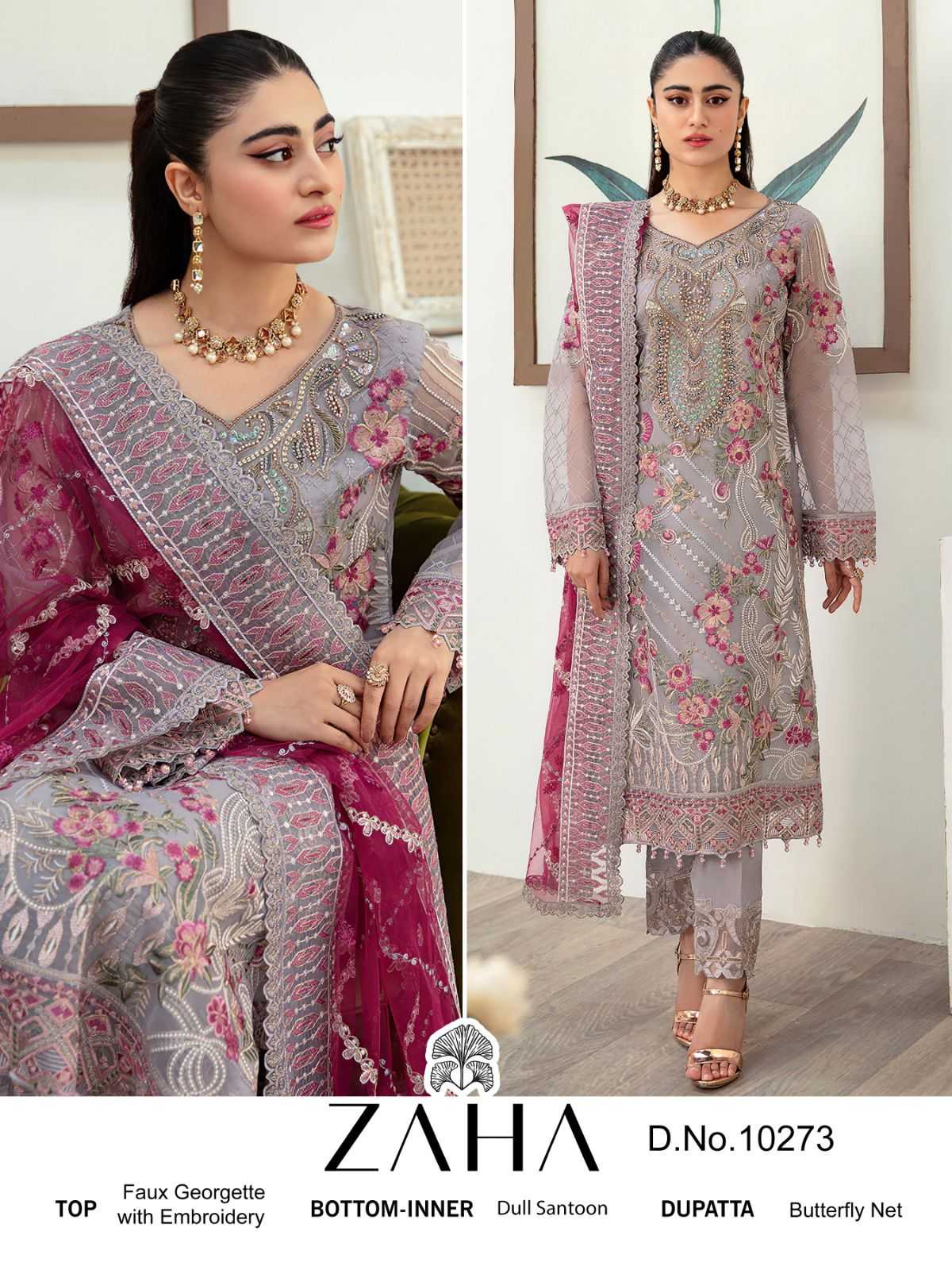 zaha 10273 single design pakistani embroidery work unstitch suit