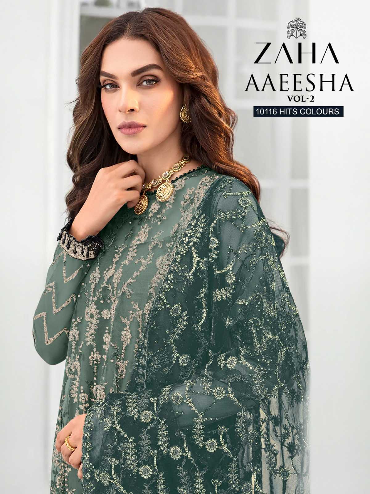 zaha aaeesha vol 2 10116 ijkl hits colors pakistani latest embroidery work unstitch suit 