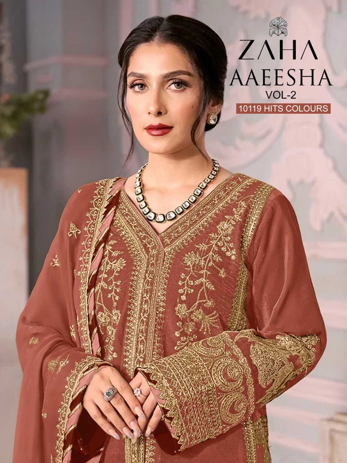 zaha aaeesha vol 2 10119 d 1234 pakistani new design unstitch suit