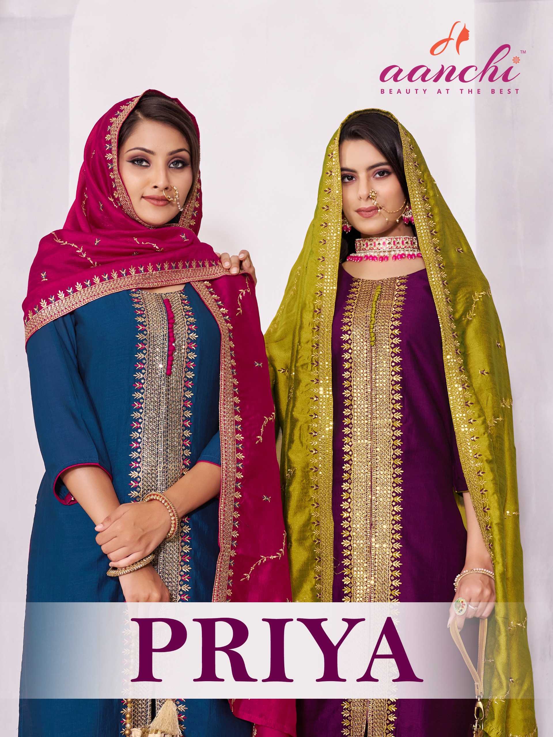 aanchi priya designer wear vichitra readymade 3pc salwar suit collection 