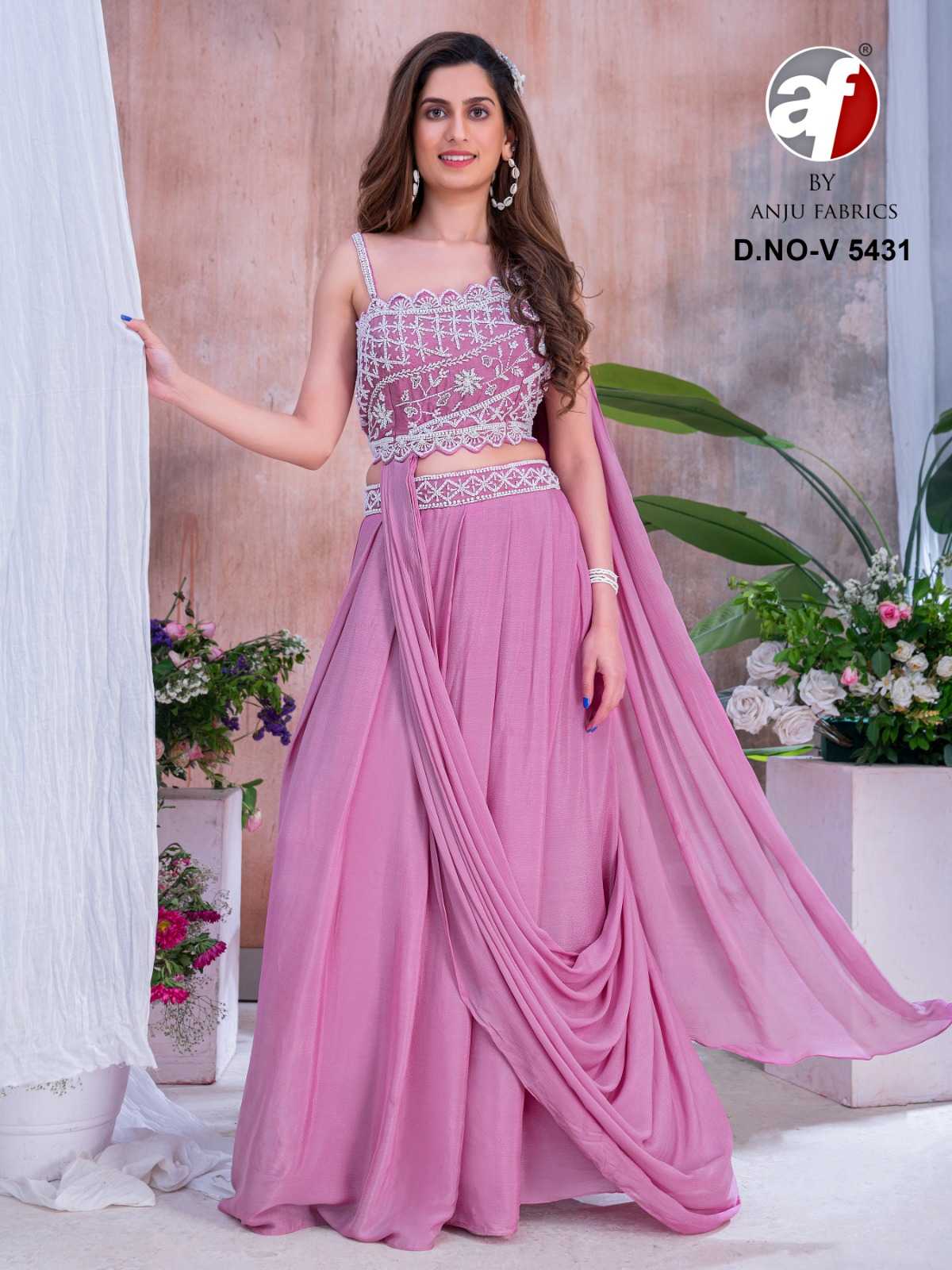 anju fab 5431 readymade occasion wear designer drape choli with skirt combo set