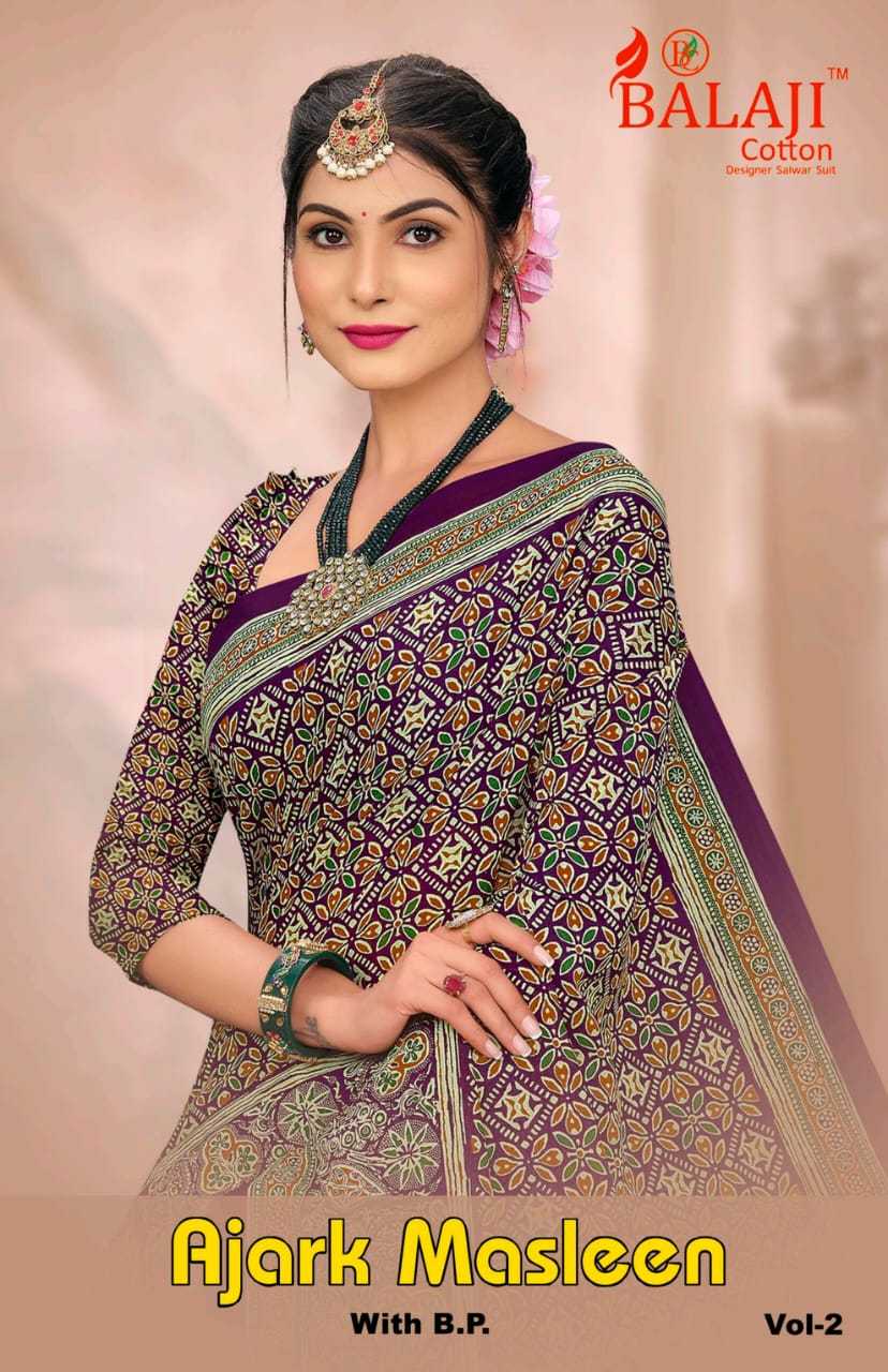 balaji cotton ajrak masleen vol 2 beautiful comfy sarees collection