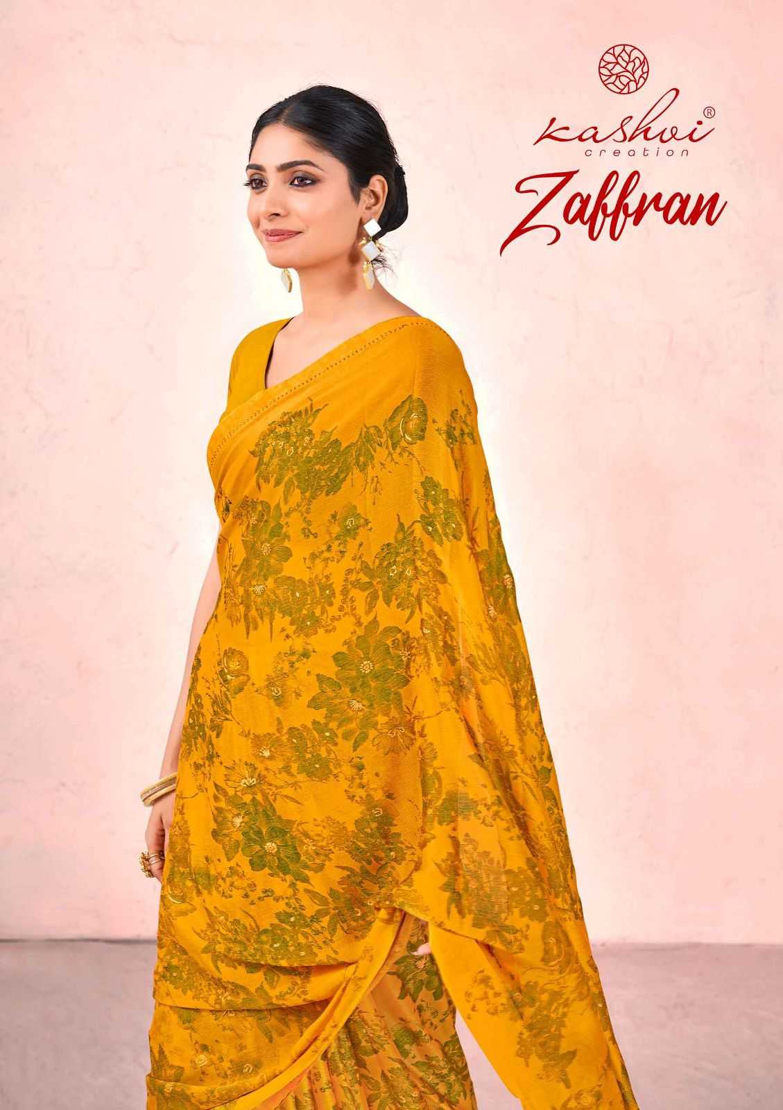 kashvi zaffran georgette daily wear saree collection 