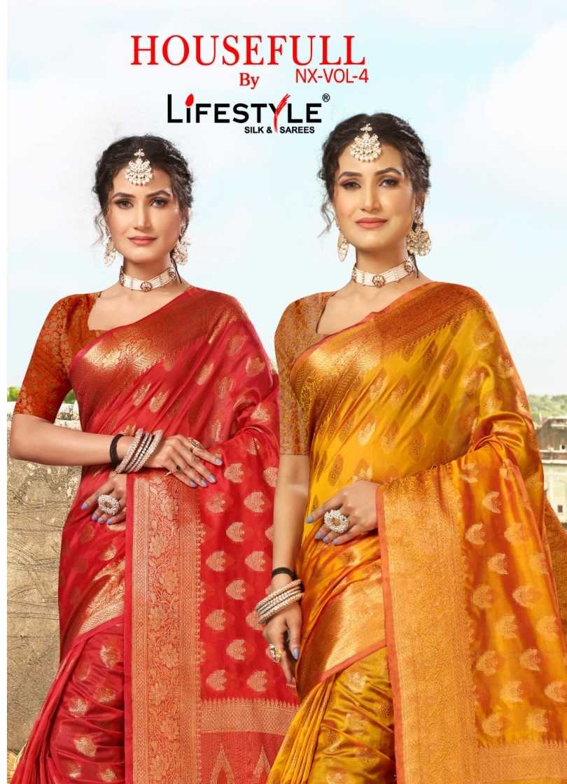 lifestyle housefull nx vol 4 28101-2106 organza fancy sarees