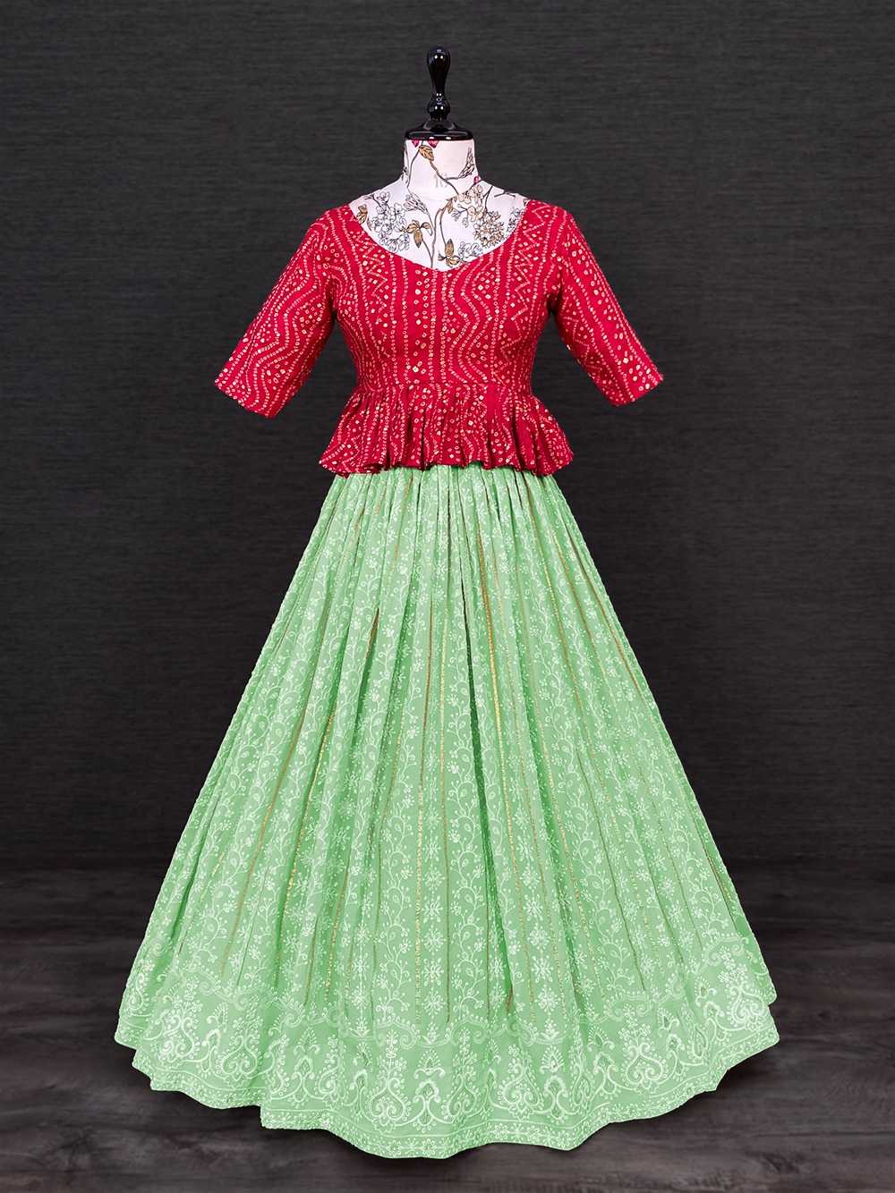 p r nnk1328 fashionable wear georgette lucknowi tread work two piece lehenga set collection