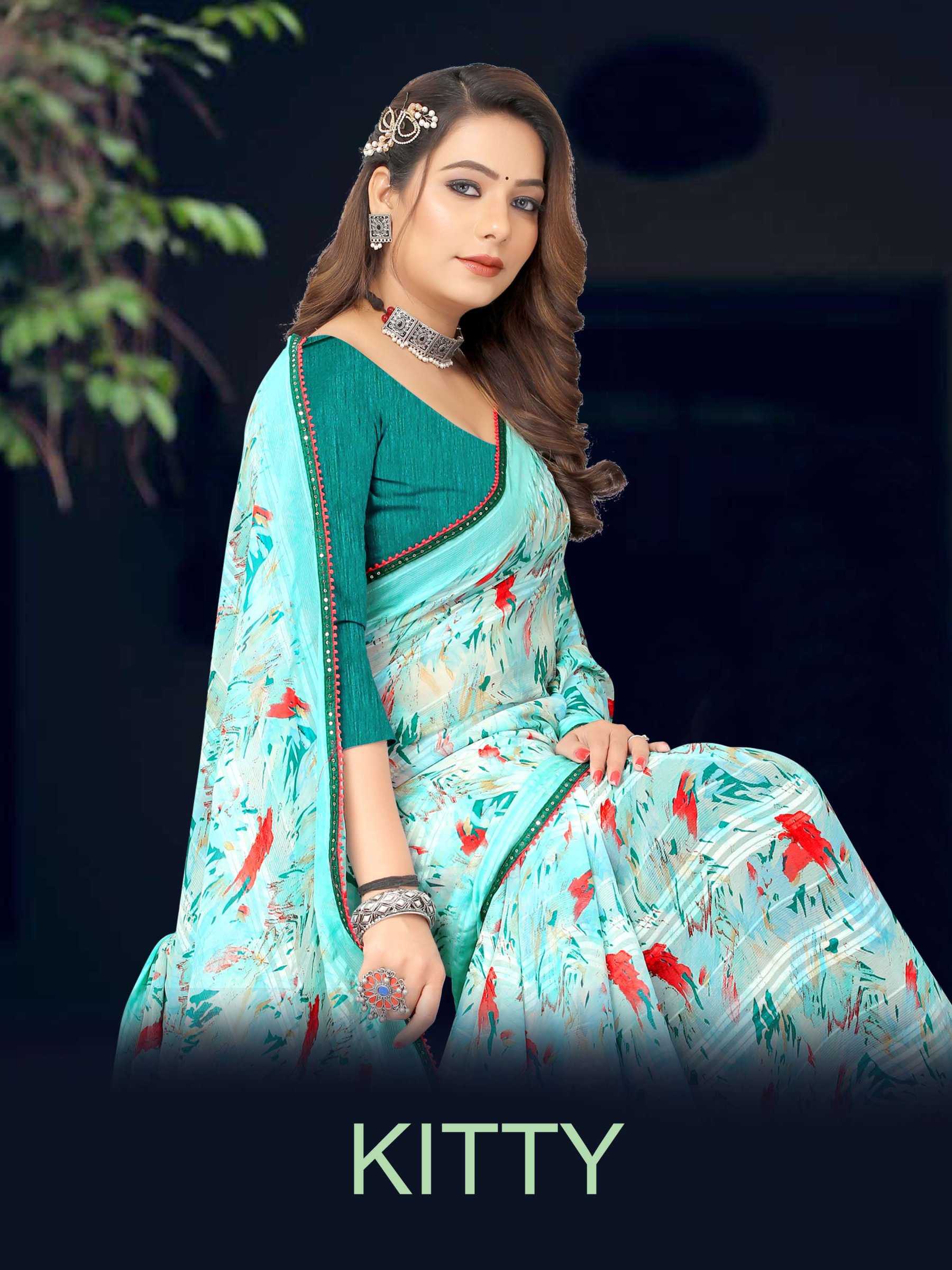 pr kitty casual wear fancy printed sarees supplier