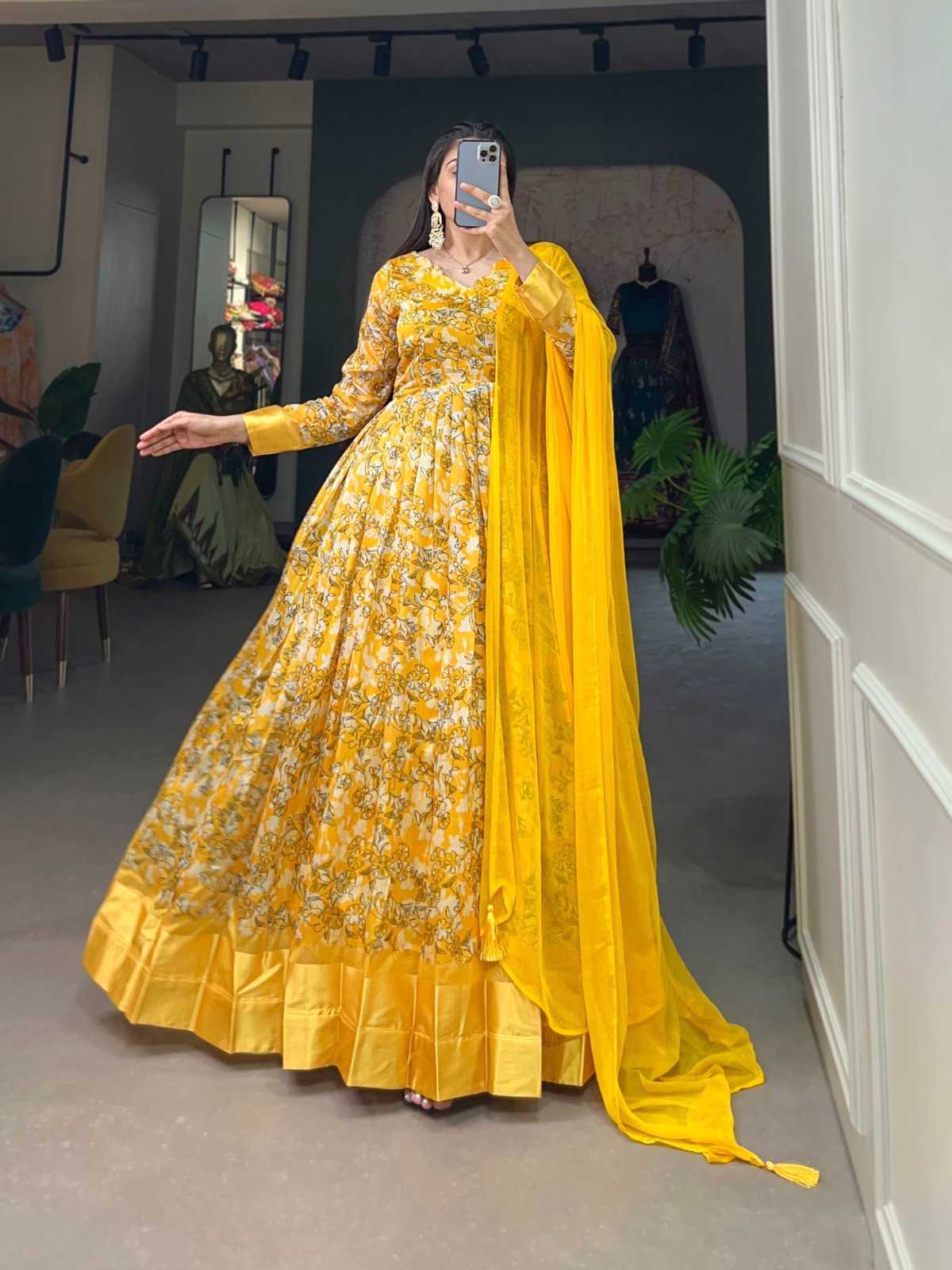 pr ynf5015 festive wear readymade tussar silk gown with dupatta collection 