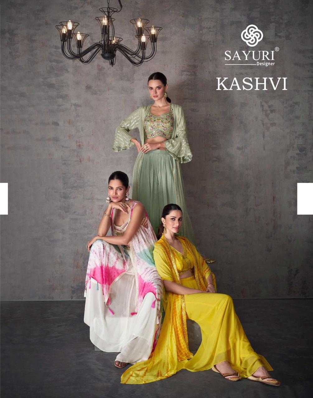 sayuri kashvi wedding wear readymade embroidery work skirt crop top with jacket