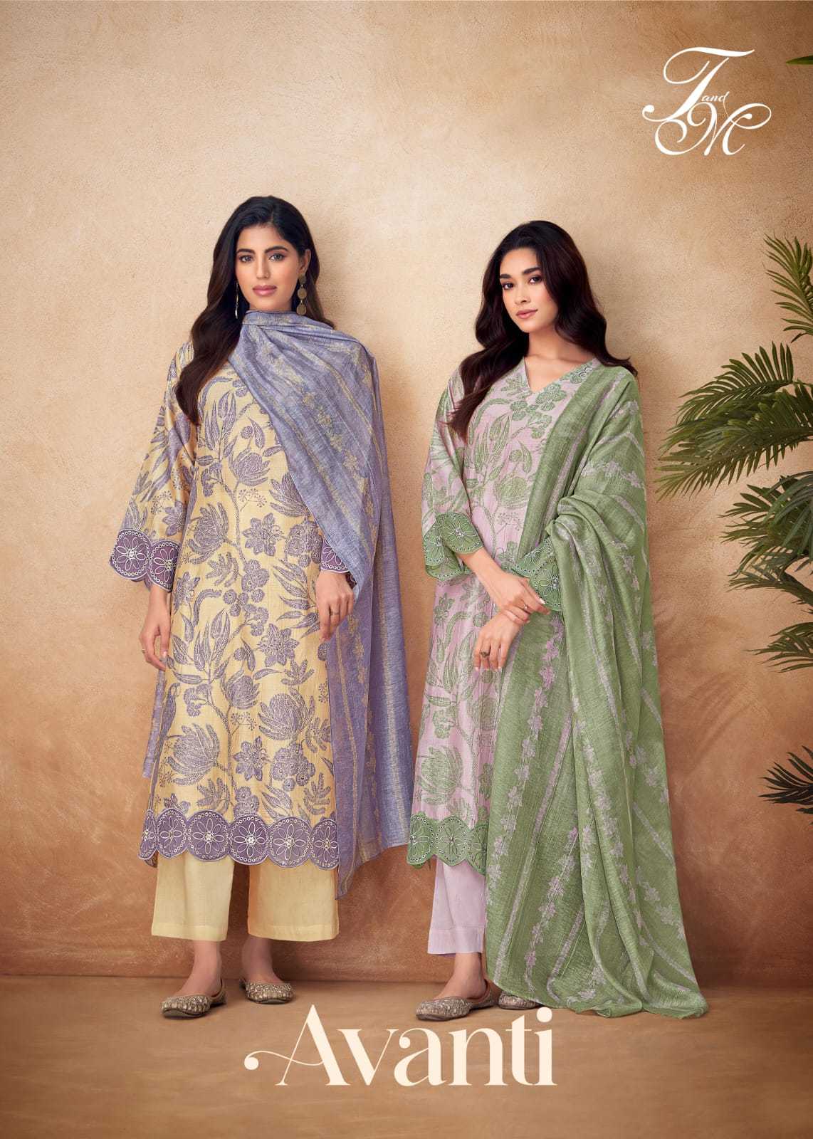 t & m designer avanti designer wear unstitch printed silk salwar suit 