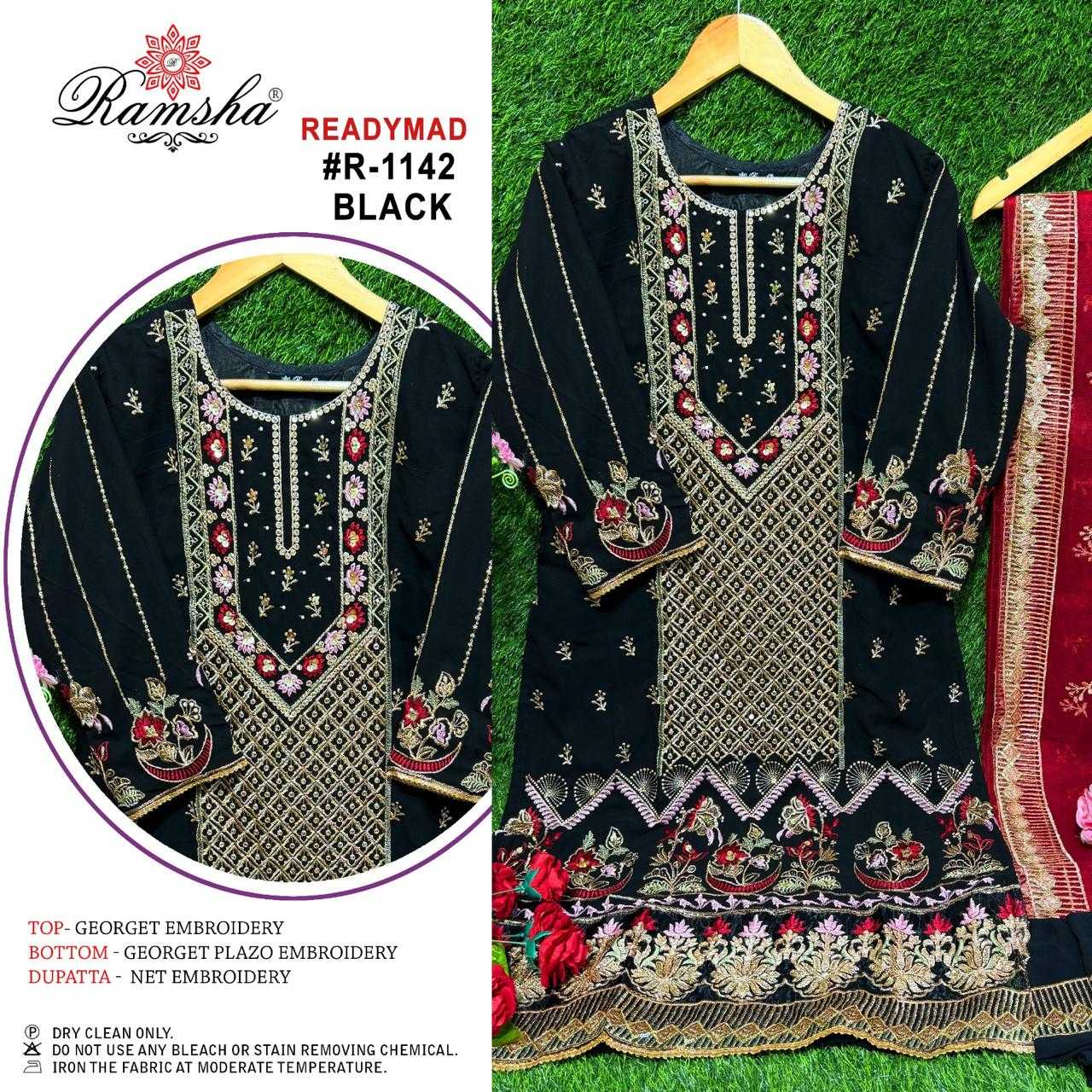 1142 by ramsha heavy pakistani georgette embroidery work readymade salwar suit