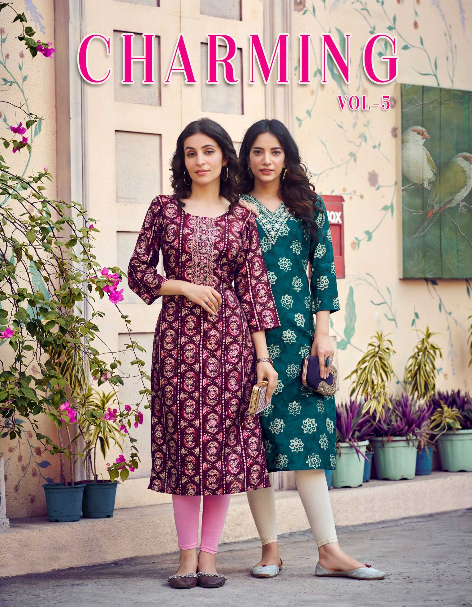 charming vol 5 by radhika lifestyle fancy chanderi readymade big size long kurti 