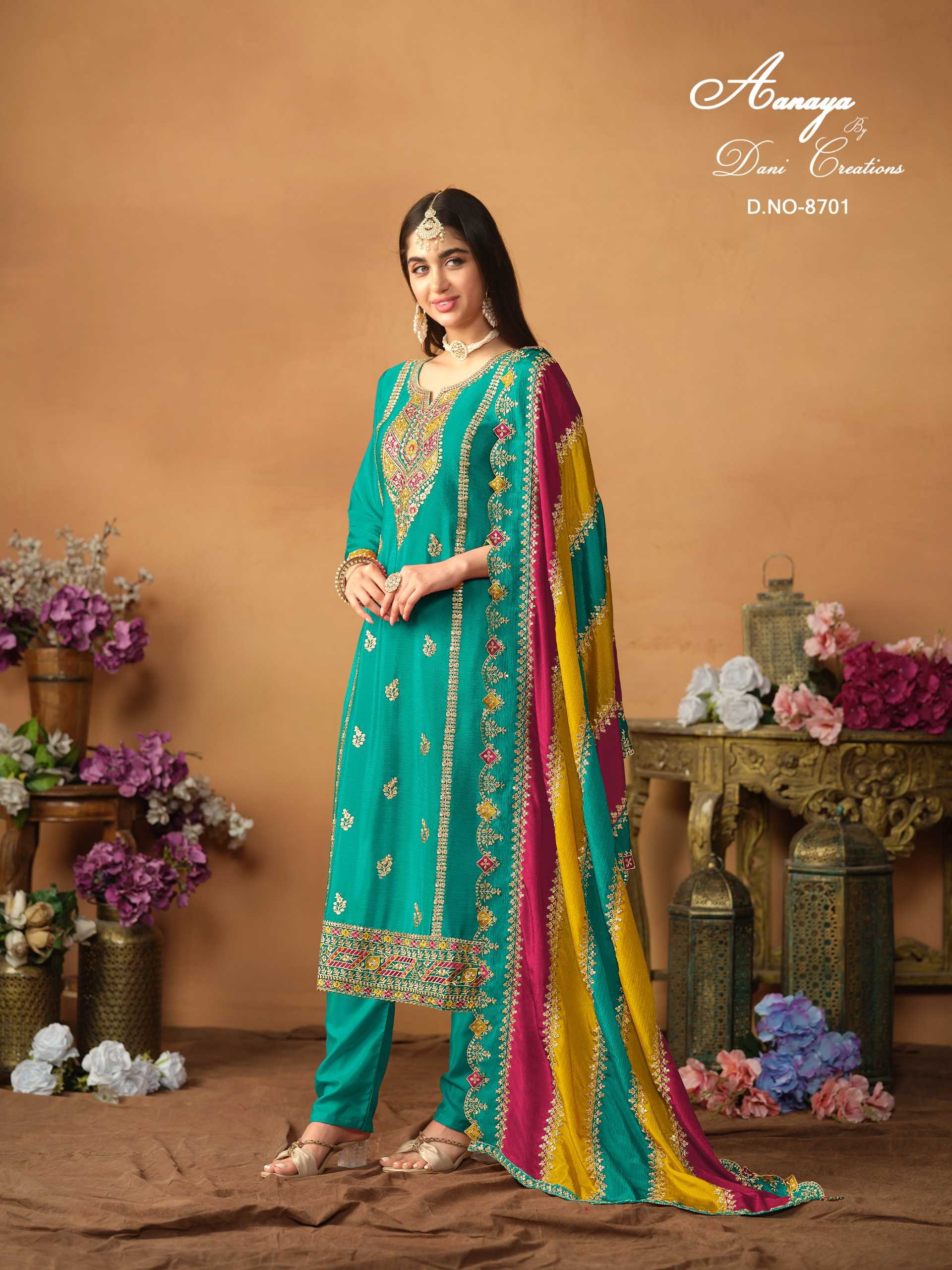 dani creation aanaya vol 187 festival wear chinon silk salwar kameez dress material