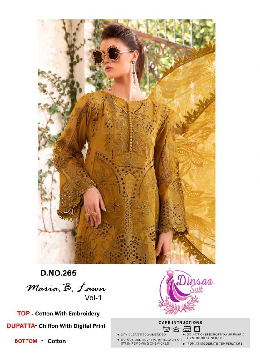 dinsaa suit presents maria b lawn vol 1 elegant look pakistani top pant duptta 