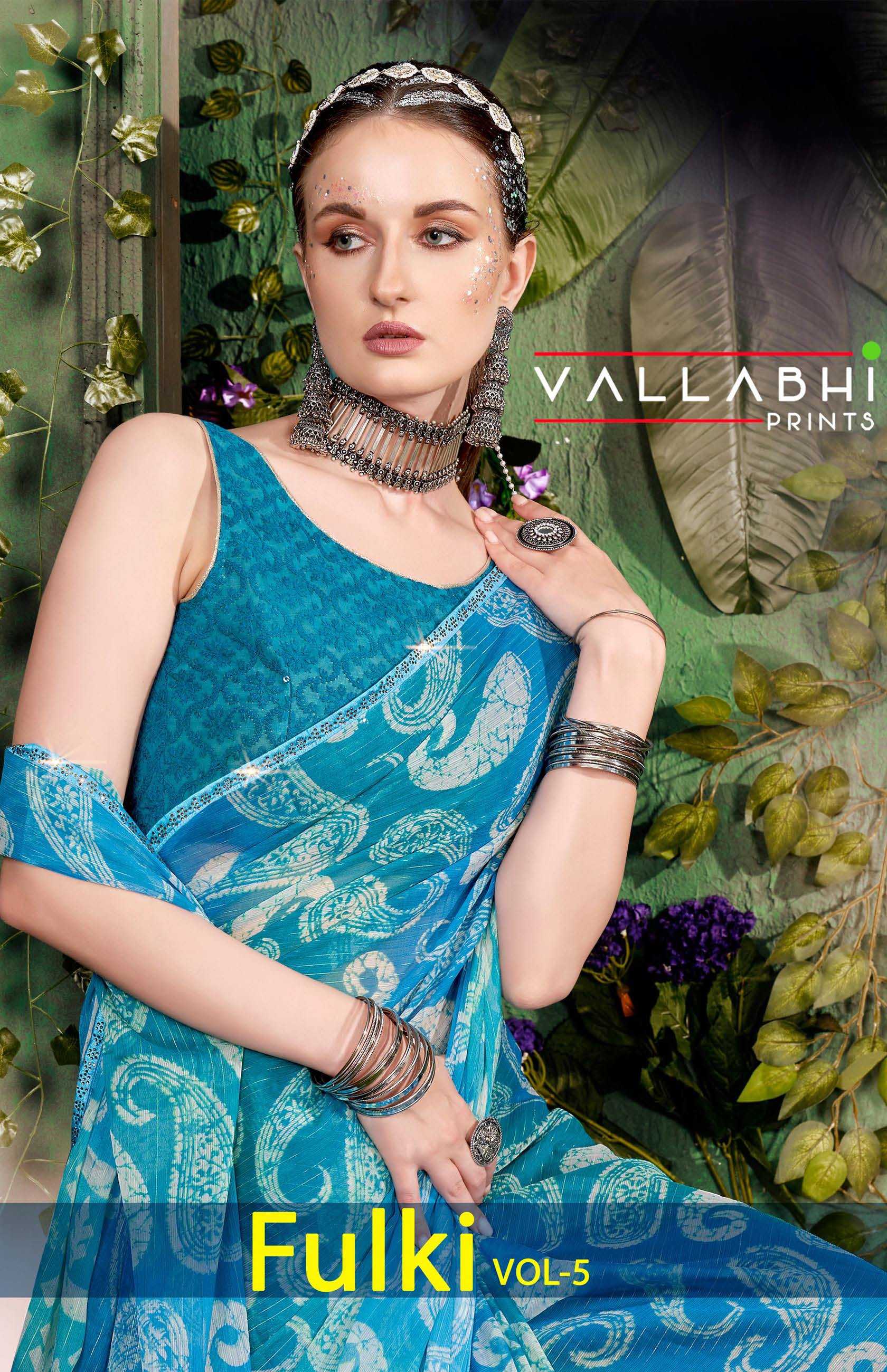 fulki vol 5 by vallabhi prints 22231-22236 fancy georgette saree wholesaler