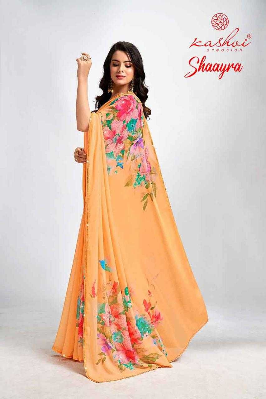 kashvi creation shaayra stylish design swarovksi work saree exports