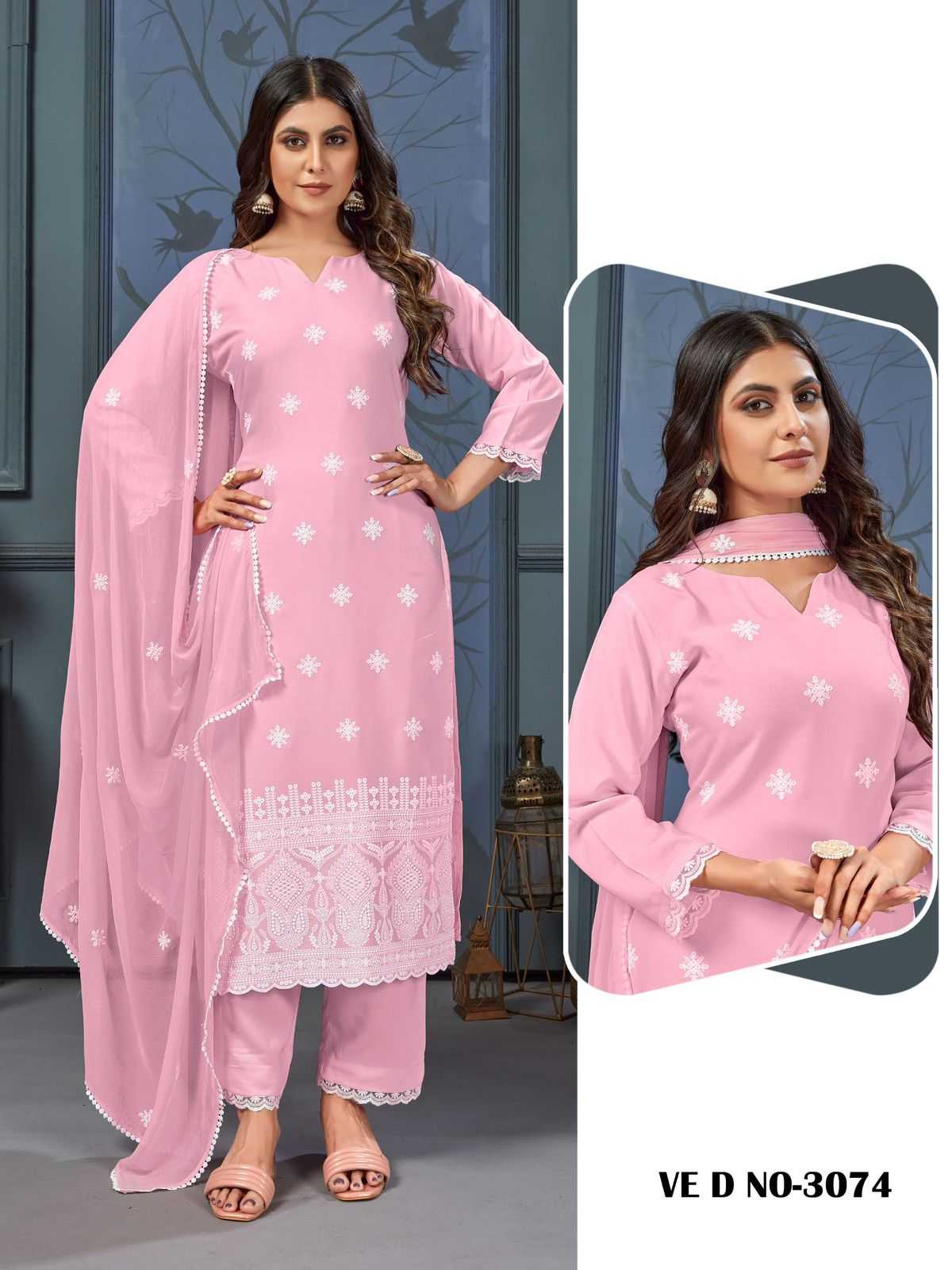 ladies flavour 3073 - 3076 festival look rayon full stitch top pant with dupatta