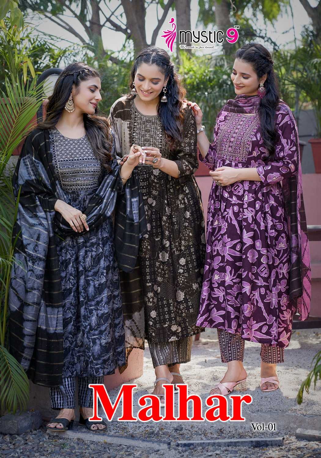 malhar vol 1 by mystic9 fashionable chanderi full stitch nyra style salwar suit