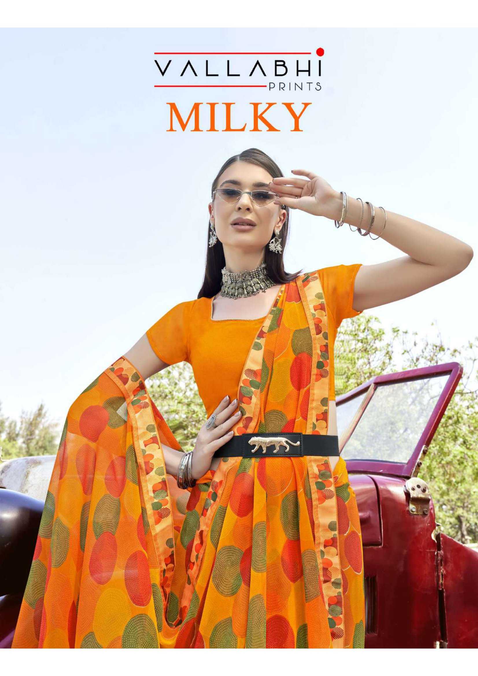 milky by vallabhi prints classy look georgette saree exports