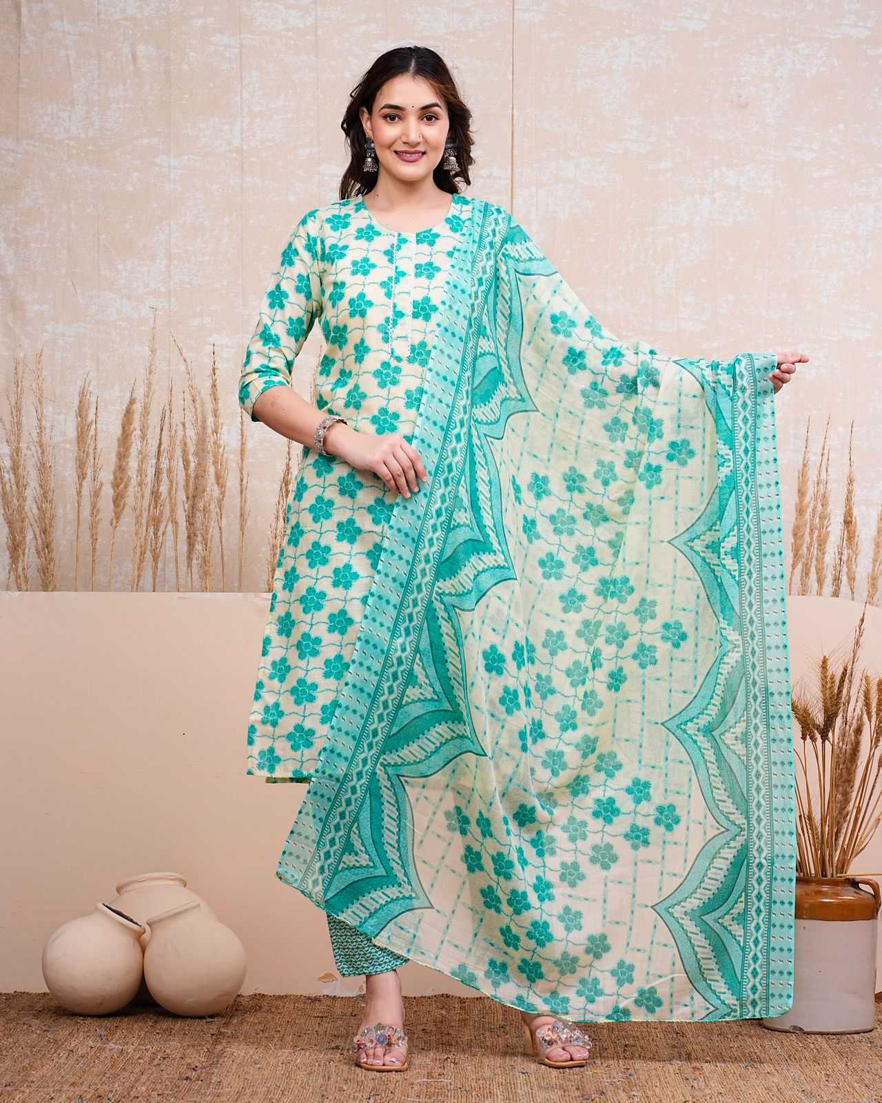 pr heritage cotton 3pc full stitch daily wear salwar kameez combo set         