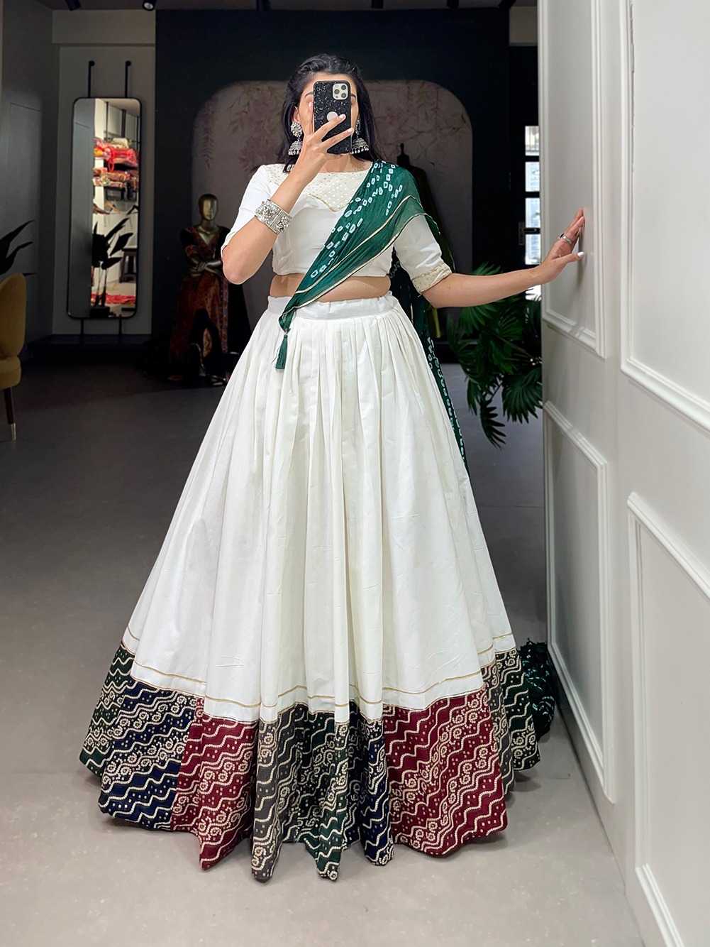 pr lnb1605 new design white printed full stitch garba choli Navratri Collection