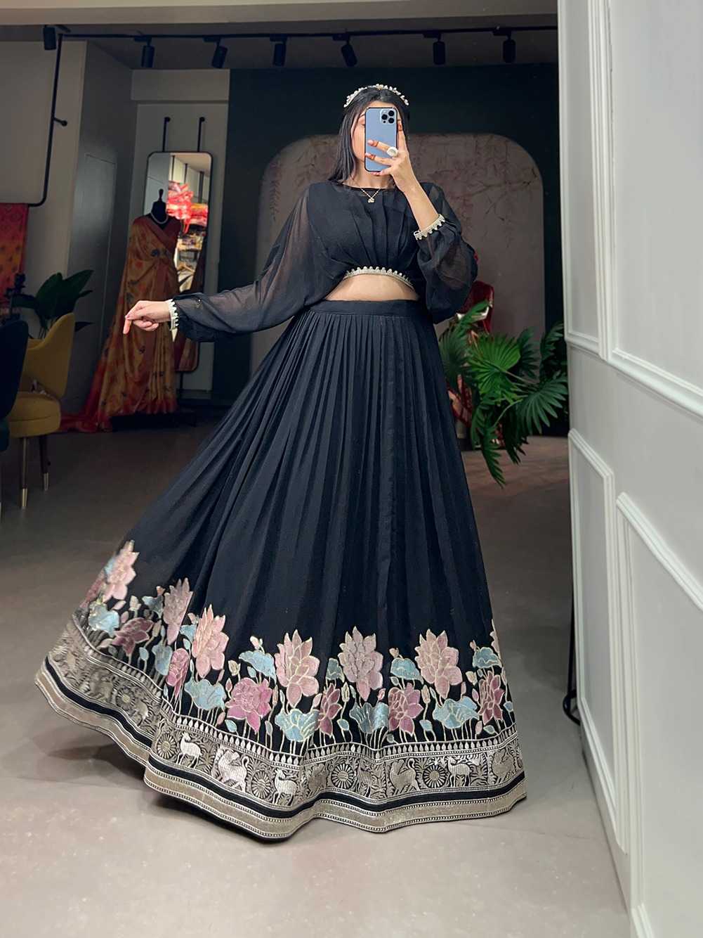 pr nnk1117blk georgette readymade lehenga with stitch top classy look collection